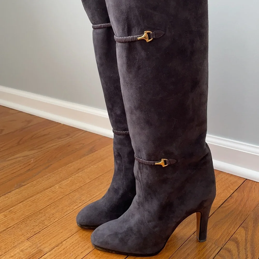 Vintage Gucci Navy Suede Boots - Picture 6 of 8